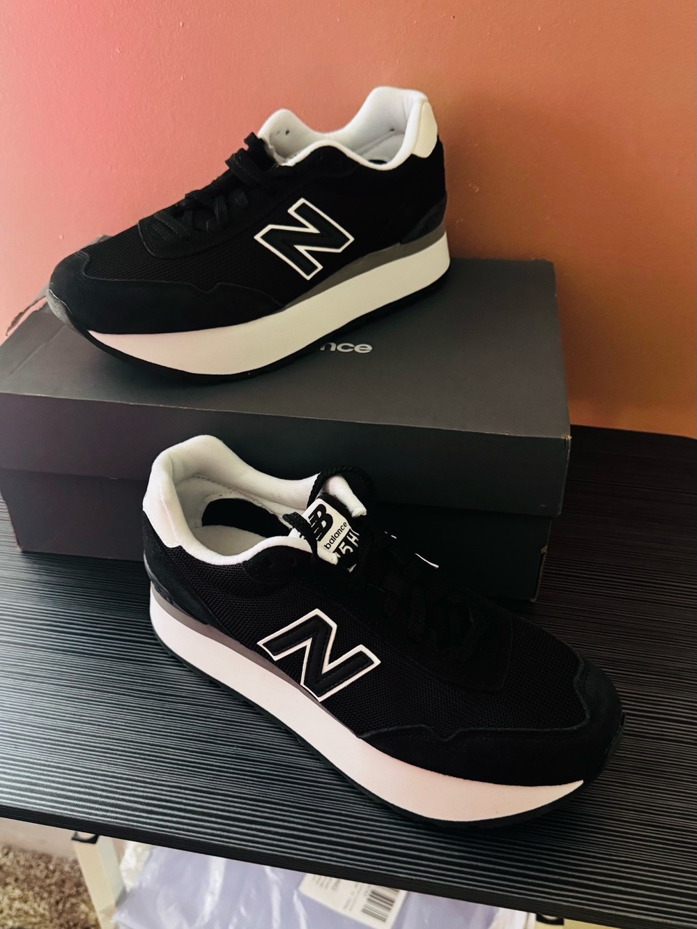 New Balance Women's Black and White Platform Sneaker